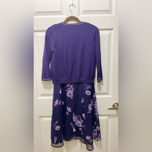 Womens 2 Piece Dress with Sweater Cardigan Size 8 Floral  Lot of 2 Purple Green - Picture 11 of 11